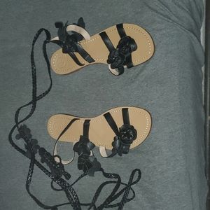 Tory Burch lace up floral gladiator sandals